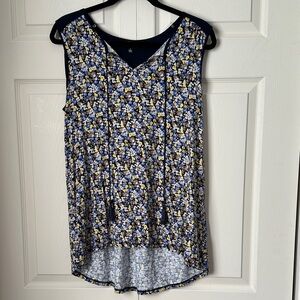 Jones New York Floral Sleeveless Blouse - Navy and Yellow